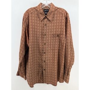 Claiborne Shirt Mens Large Tan Rust Long Sleeve Button Up